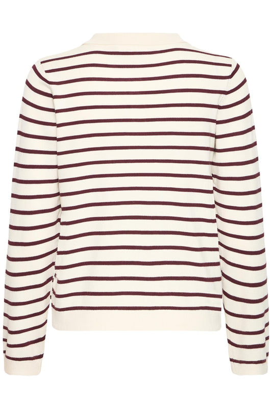 Pulz Sara Striped Polo Long Sleeve Port Royal Striped