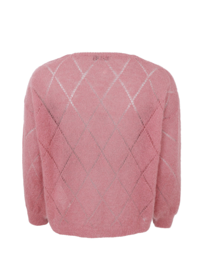 Black Colour Bjoerk Argyle Jumper Warm Rose