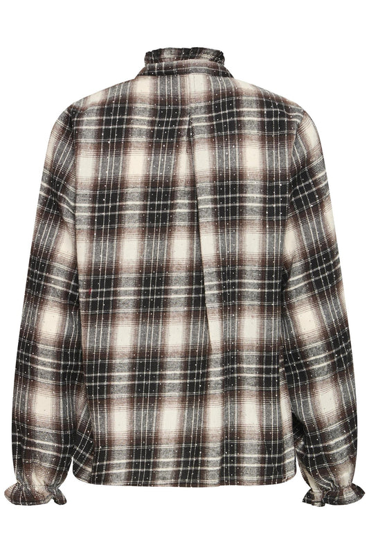 Pulz Katelyn LS Frill Shirt Brown Black