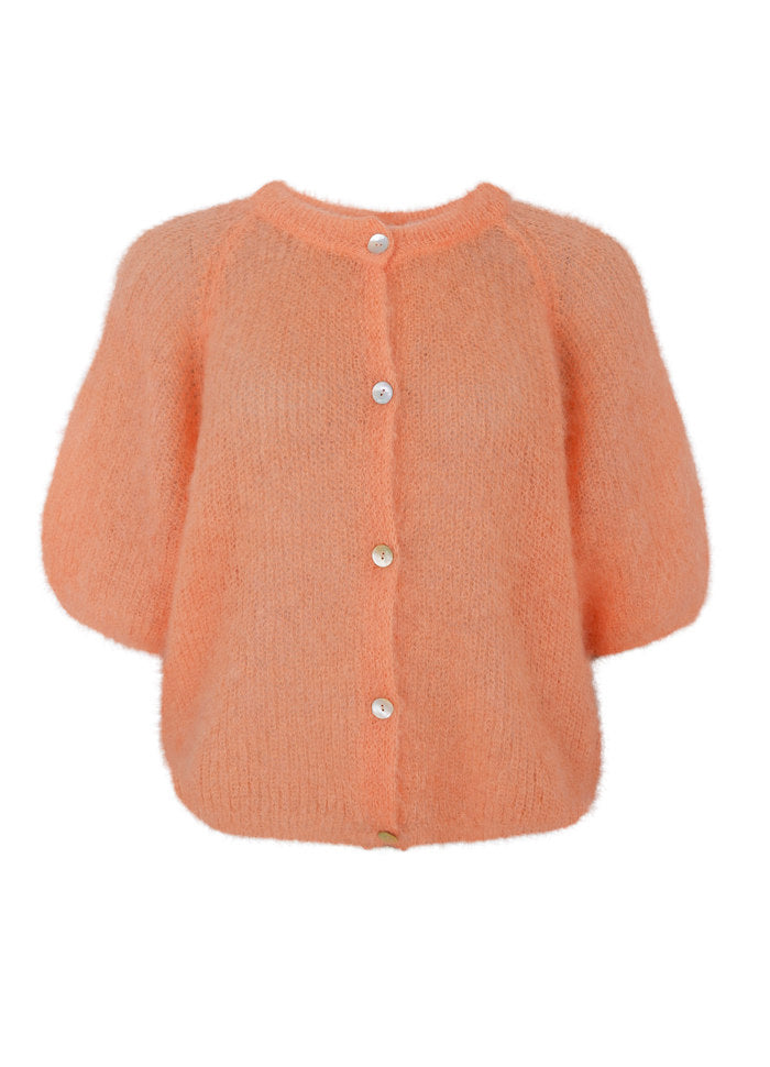 Black Colour Bjoerk Patent Knit Cardigan Peach