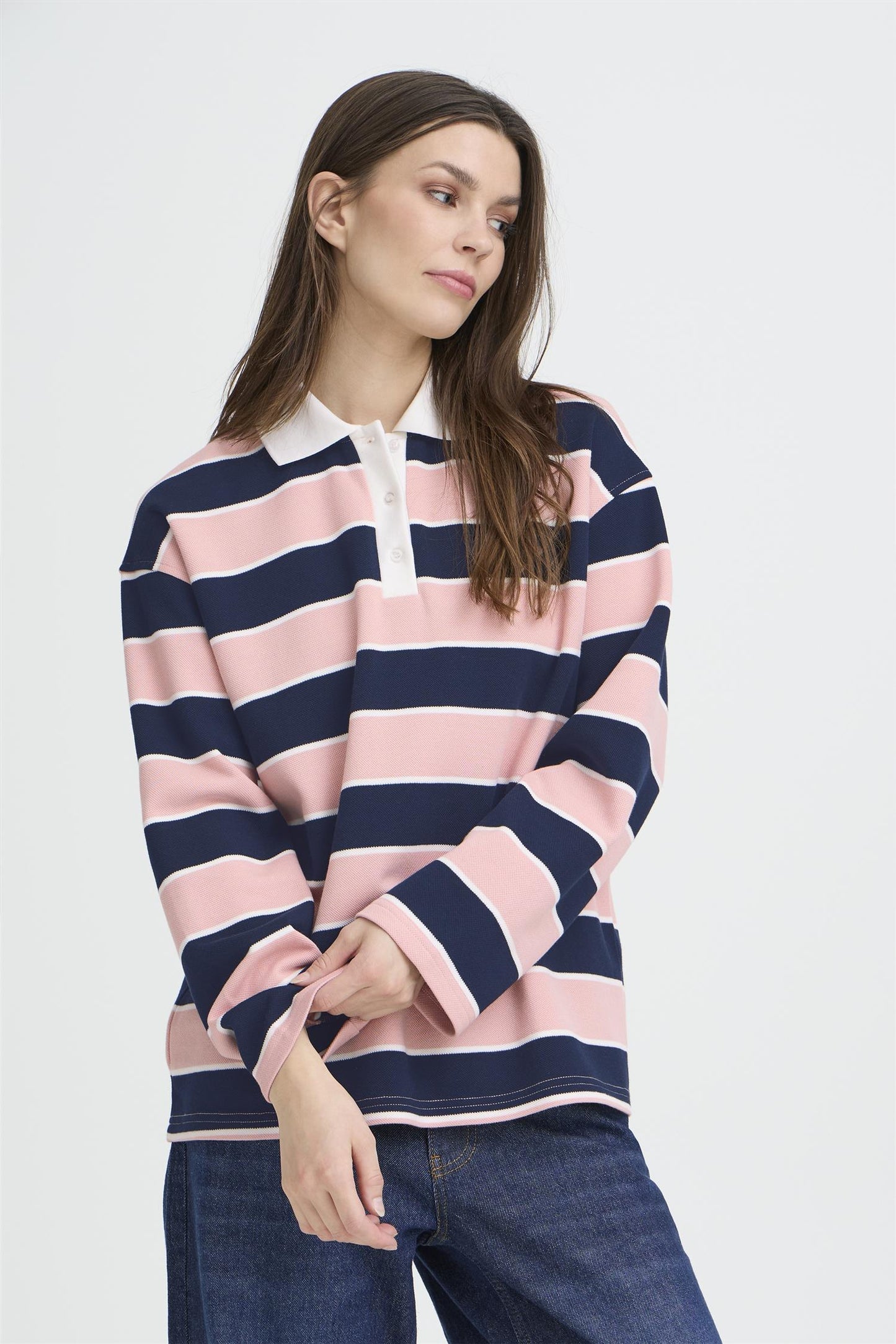 Pulz Ariel LS Tshirt Navy Rose Stripe