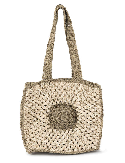 Close to my Heart Raffia Flower Bag Khaki Green