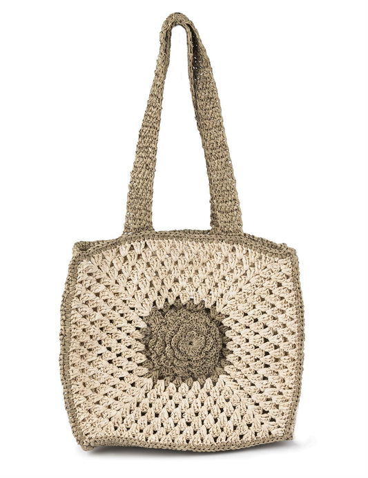 Close to my Heart Raffia Flower Bag Khaki Green