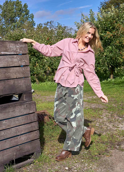 Black Colour Aila Barrel Pant Army Camouflage