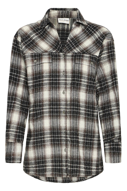 Pulz Katelyn Oversized Shirt Brown Black