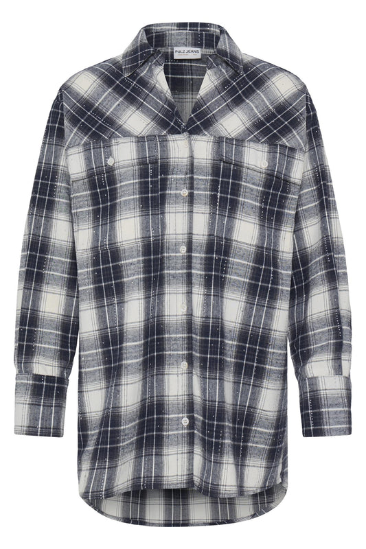 Pulz Kamma Oversized Shirt Blue/beige
