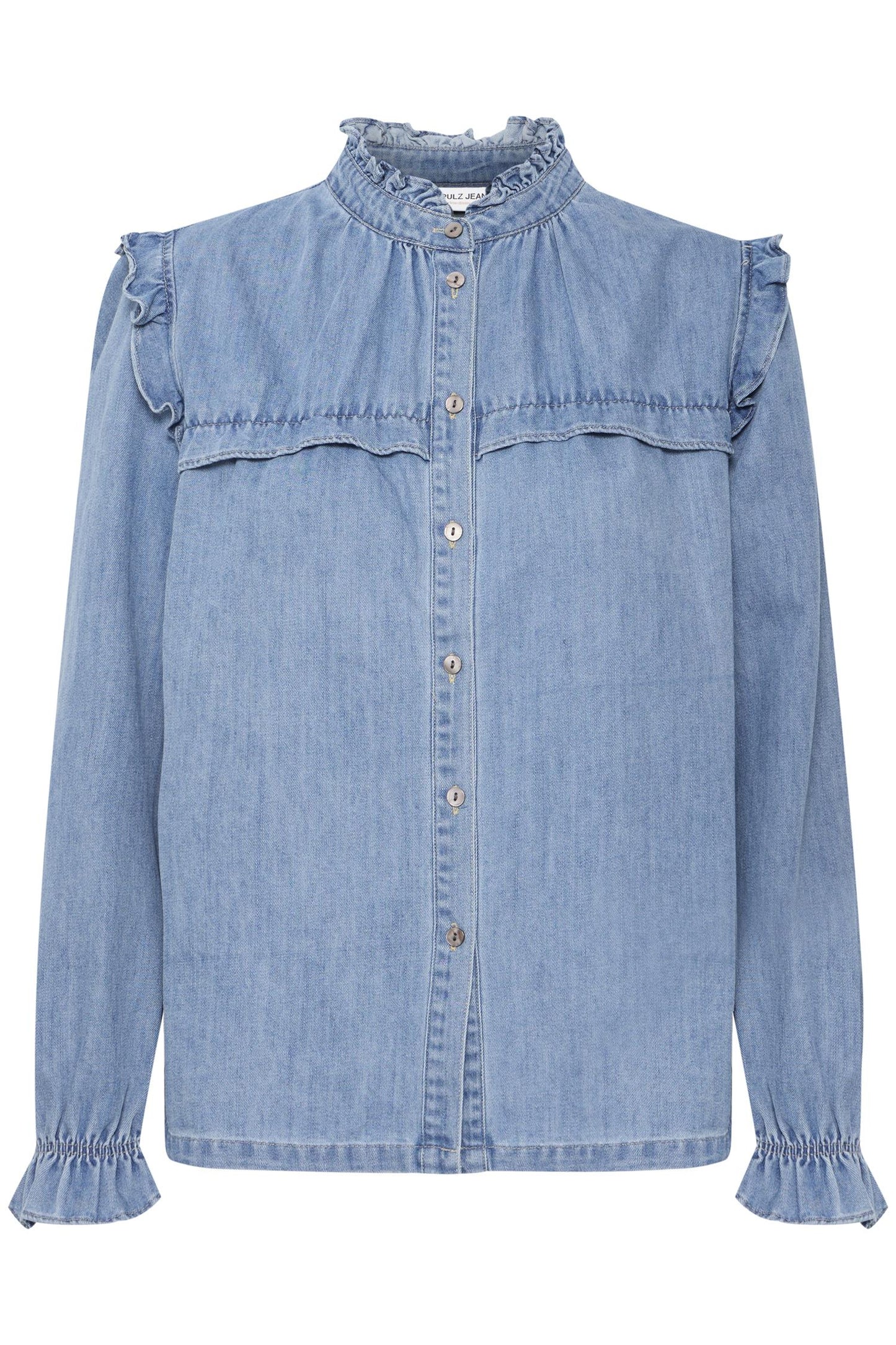 Pulz Malia Flounce Shirt Light Blue Denim