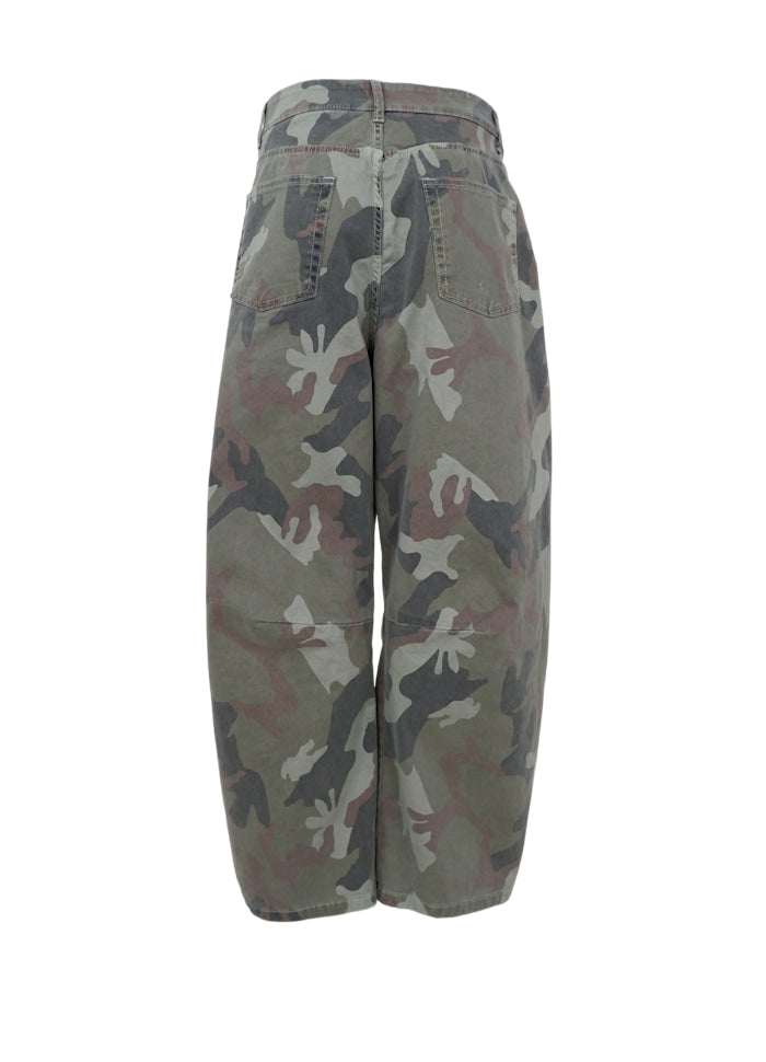 Black Colour Aila Barrel Pant Army Camouflage