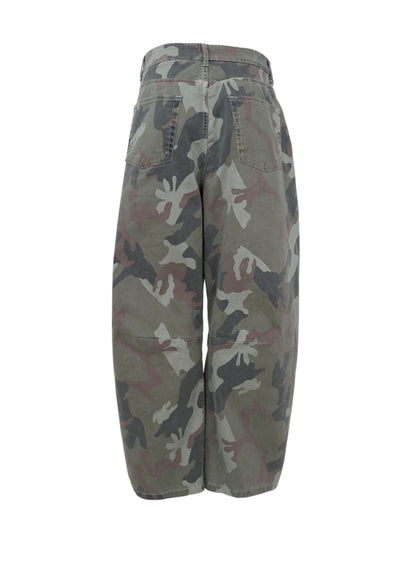 Black Colour Aila Barrel Pant Army Camouflage