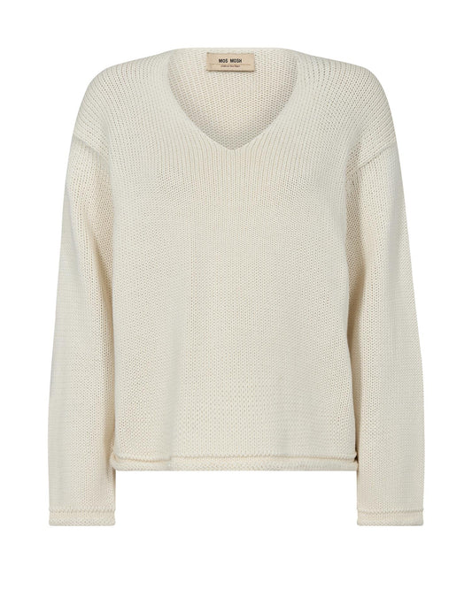 Mos Mosh Bine LS V-neck Knit Ecru