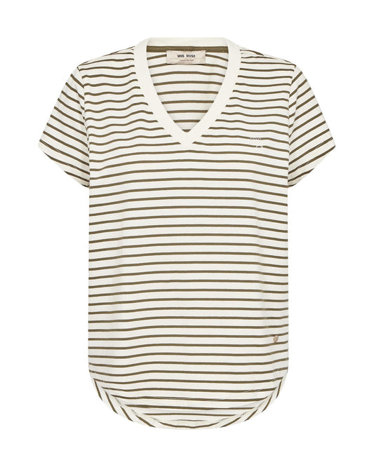 Mos Mosh Kala V-SS Stripe Tee Olive Night