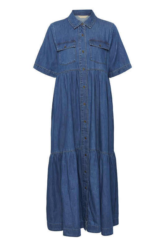 Culture Mona Arpa Long Dress Dark Blue Wash