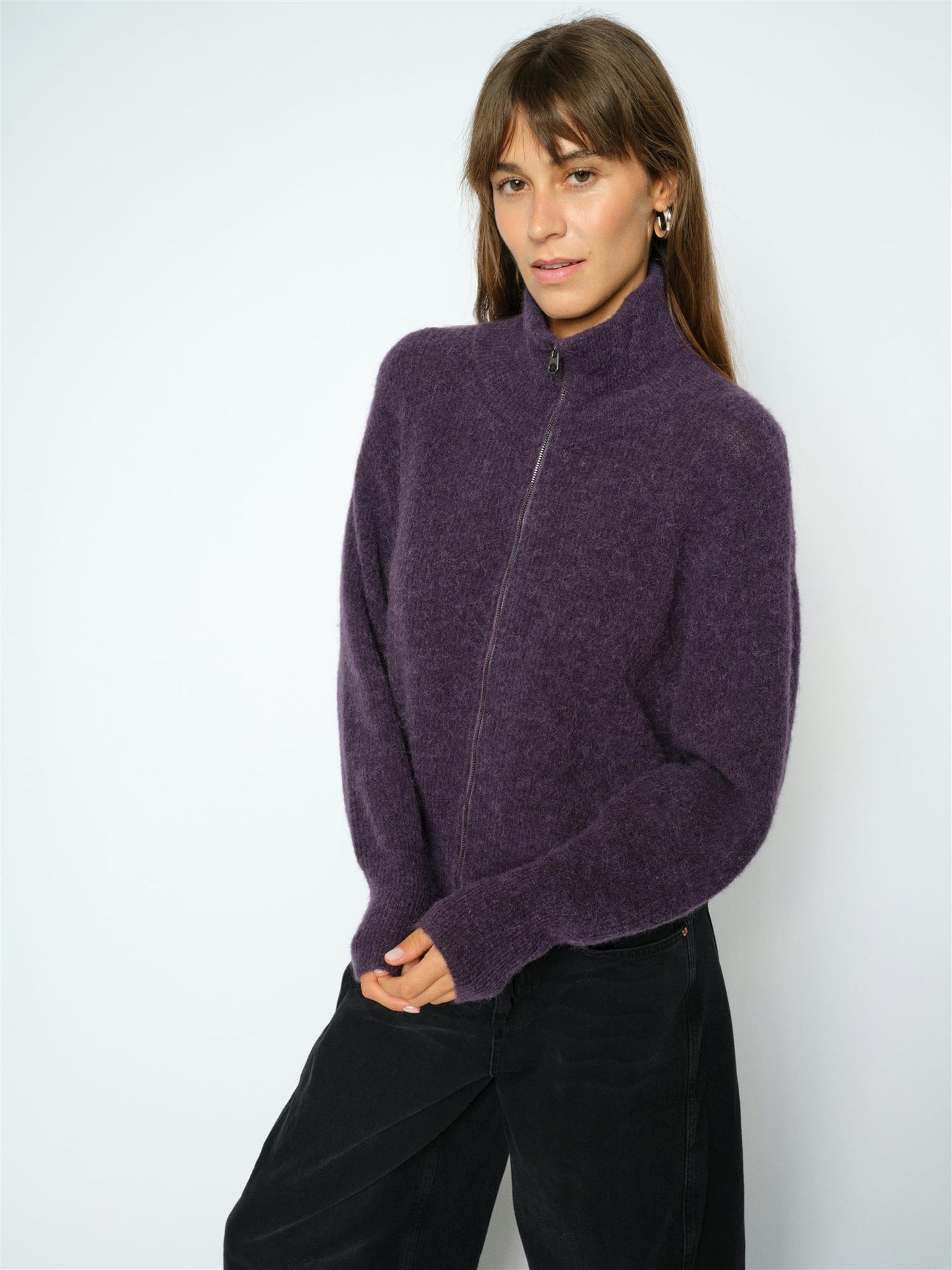 Mos Mosh Thora Knit Zip Cardigan Sweet Grape
