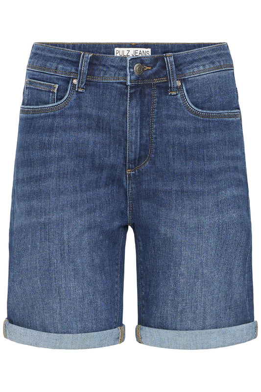 Pulz Kayla HW Shorts Medium Blue Denim