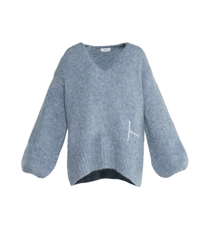 HÉST Sofie V-Neck Sweater Faded Denim