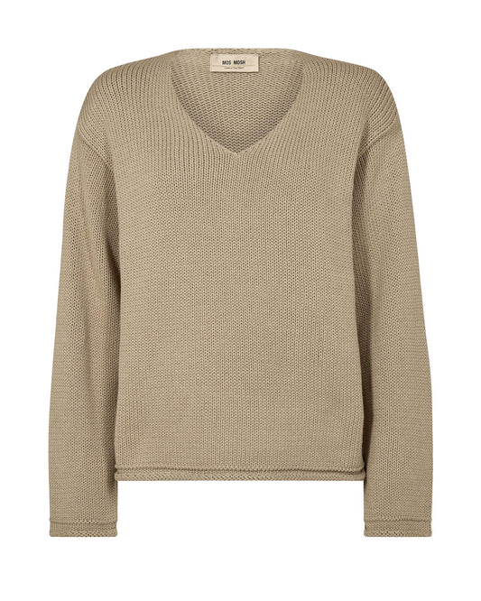 Mos Mosh Bine LS V-neck Knit Sesame