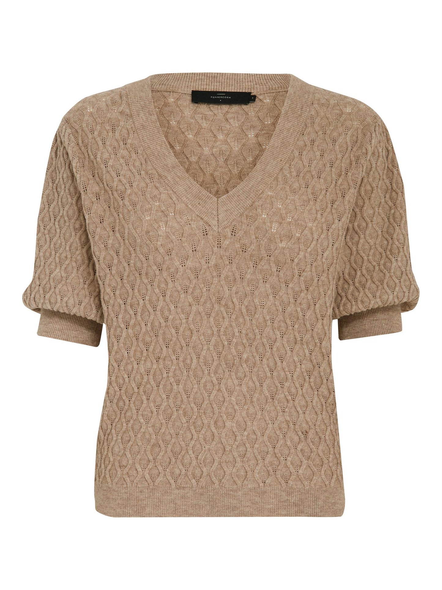 Peppercorn Rosalia Puff Sleeve Knit Tee Warm Sand