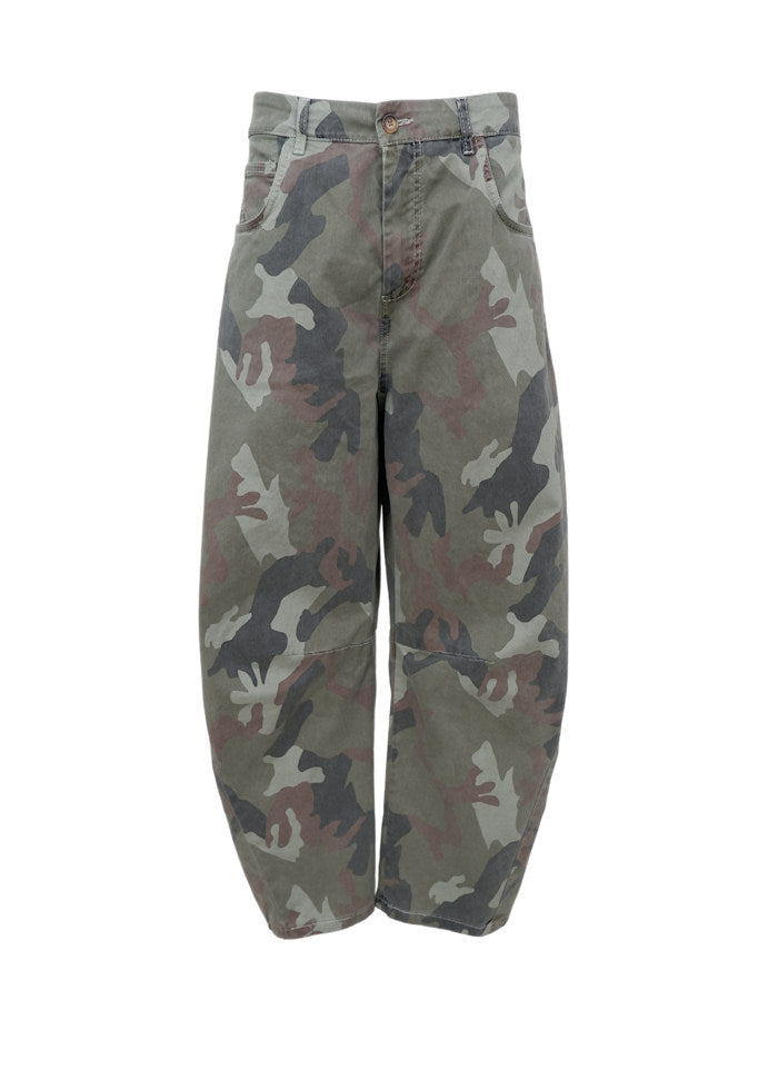Black Colour Aila Barrel Pant Army Camouflage
