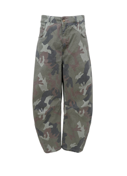 Black Colour Aila Barrel Pant Army Camouflage