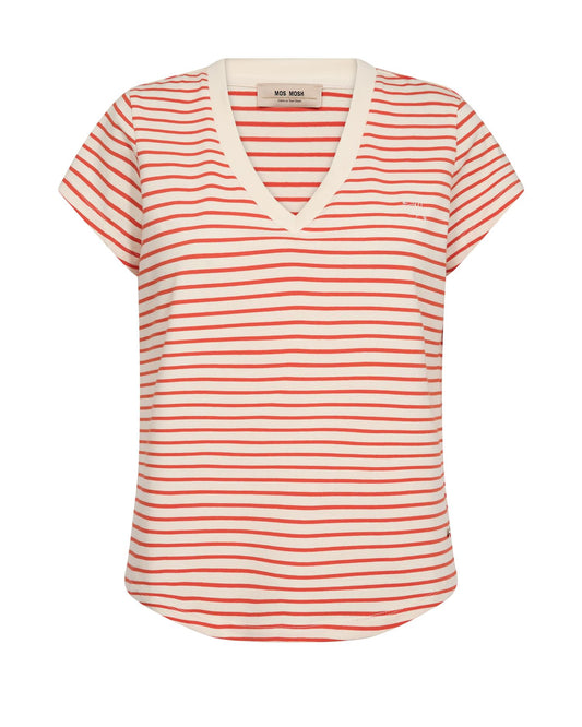 Mos Mosh Kala V-SS Stripe Tee Spicy Orange
