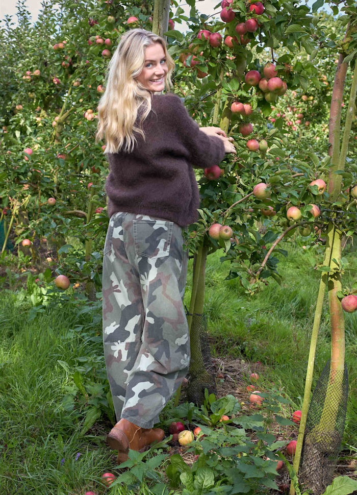 Black Colour Aila Barrel Pant Army Camouflage