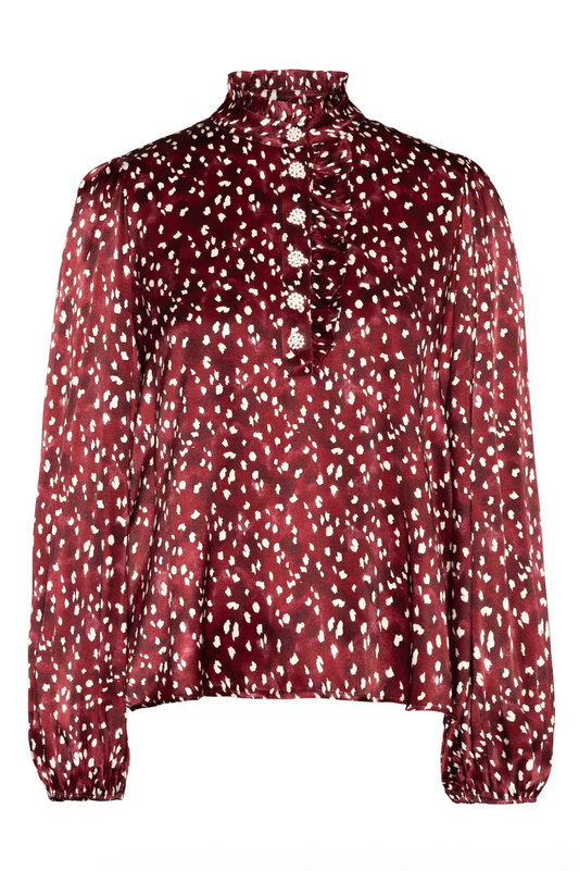 Rah Oslo Print Sateng Blouse Red Snon