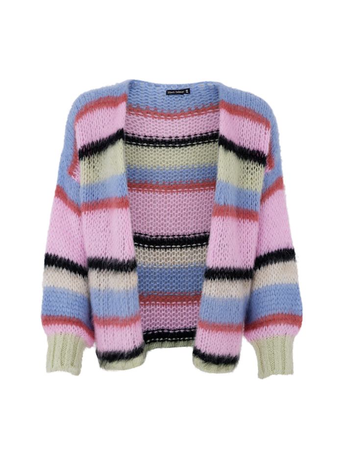 Black Colour Frey Striped Cardigan Soft Candy