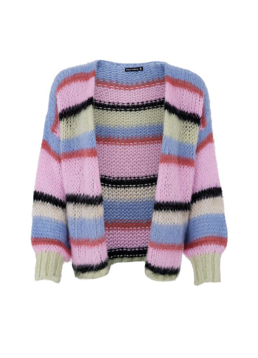 Black Colour Frey Striped Cardigan Soft Candy