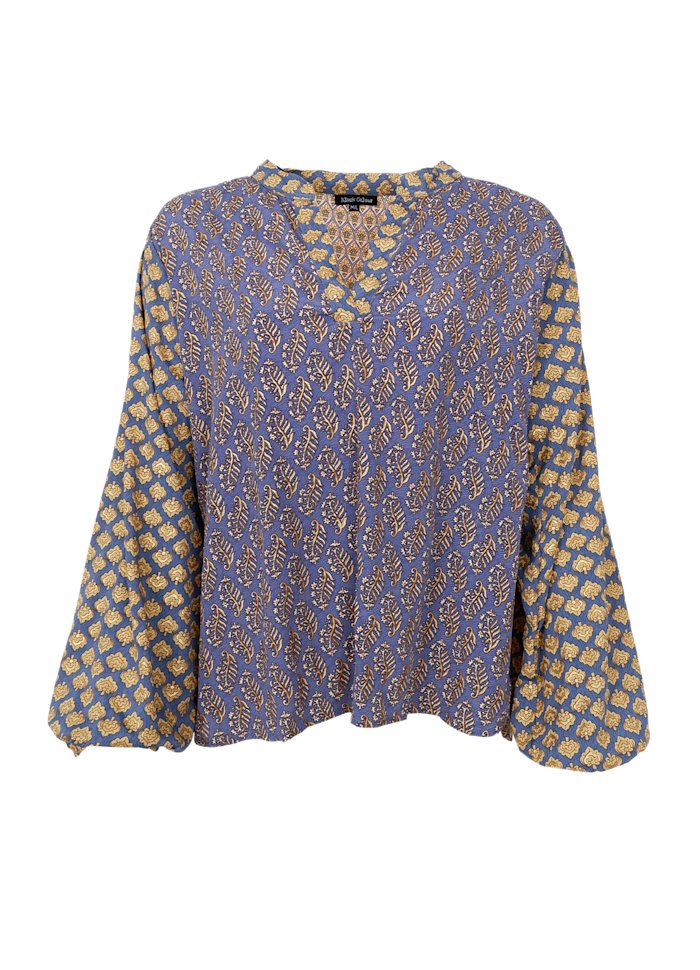 Black Colour Luna Blouse Blue Multi