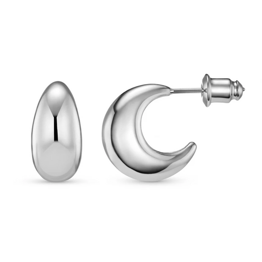 Orelia Tapered Domed Hoop Silver