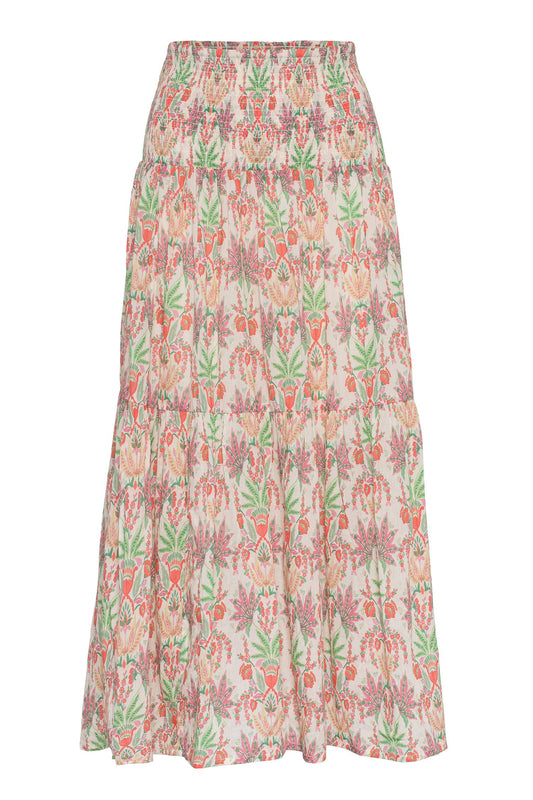 Rah Oslo Smocking Skirt Coral Leaf Print