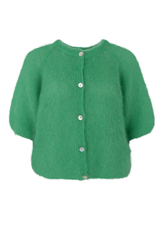 Black Colour Bjoerk Patent Knit Cardigan Green