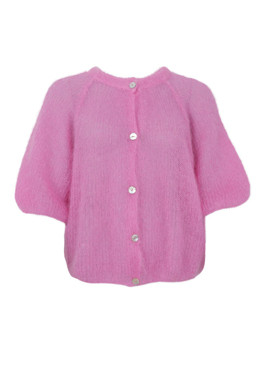Black Colour Bjoerk Patent Knit Cardigan Pink