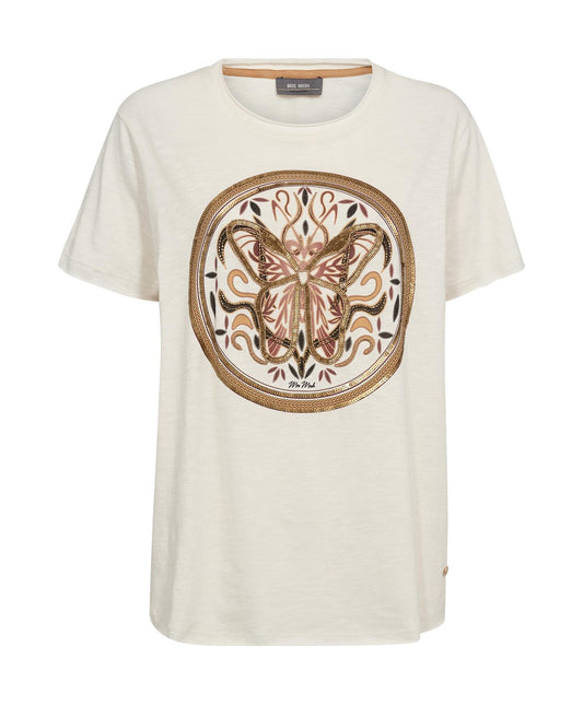 Mos Mosh Fiona O-SS Embroidery Tee Ecru