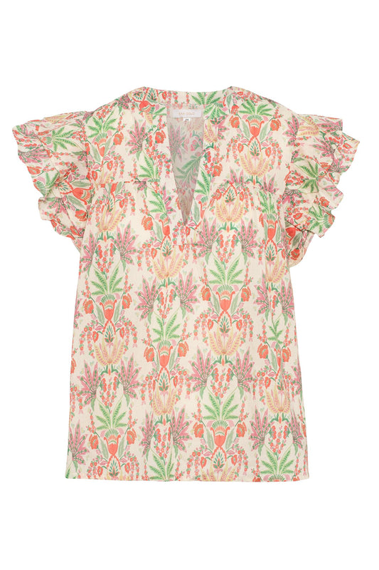 Rah Oslo Ingrid SS Top Coral Leaf Print