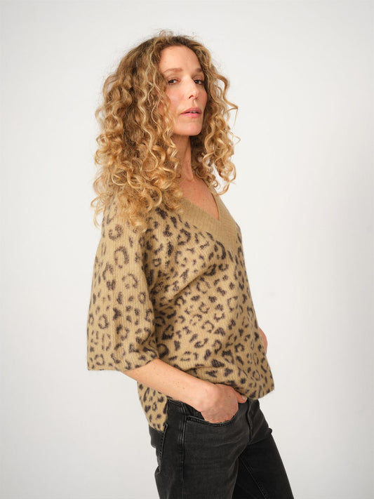Mos Mosh Taci V-Neck Leo Knit True Camel
