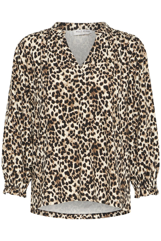 Pulz Charlotte Blouse Brown Animal Print