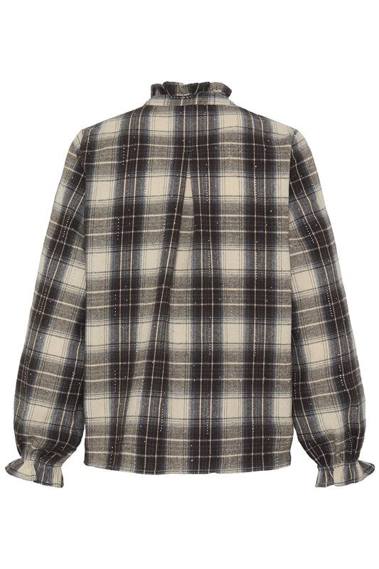 Pulz Kamma LS Frill Shirt Beige/espresso