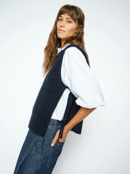 Mos Mosh Thora Tie Knit Vest Salute Navy