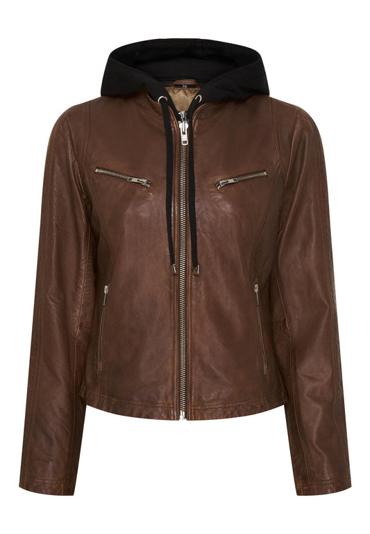 Notyz Biker Jacket w. Jersey Hood Carob Brown