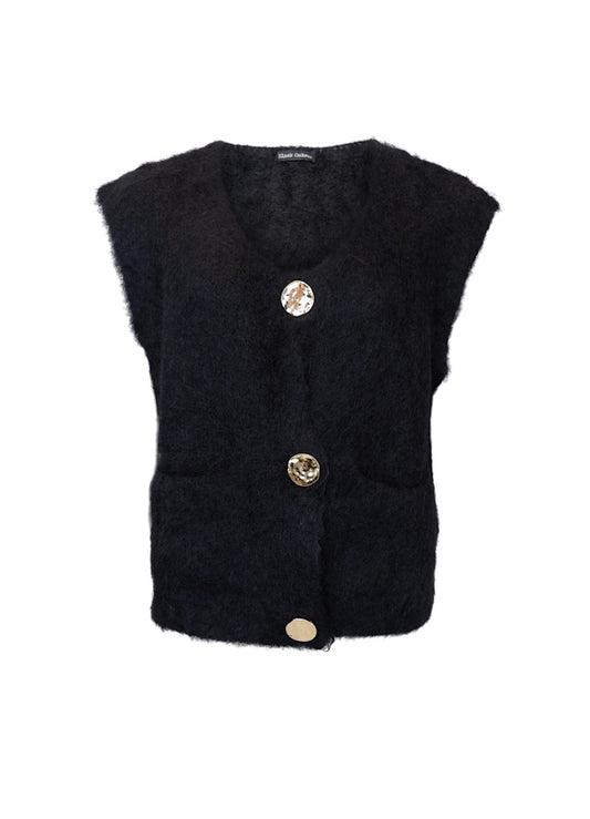 Black Colour Bjoerk Knitted Button Vest Black