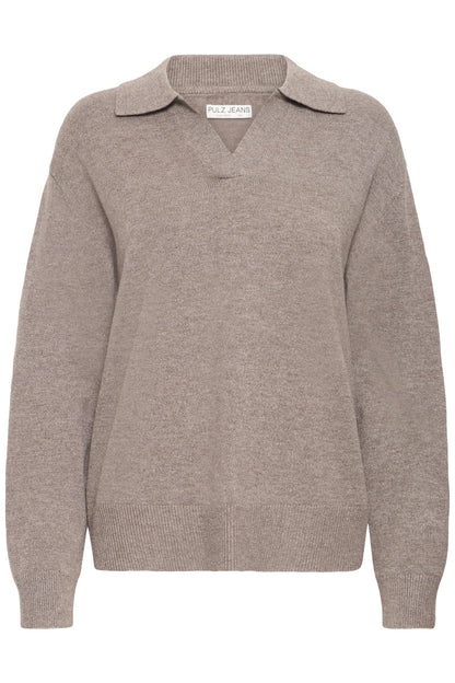 Pulz Steffi Open Polo Pullover Chocolate