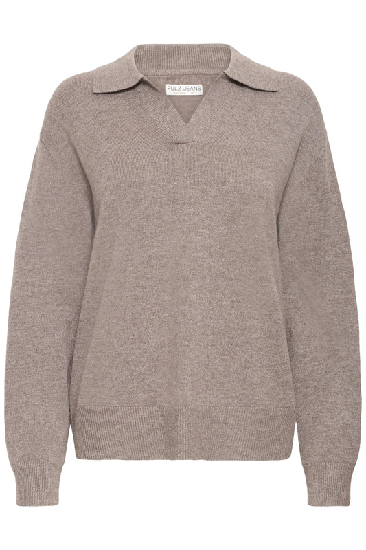 Pulz Steffi Open Polo Pullover Chocolate